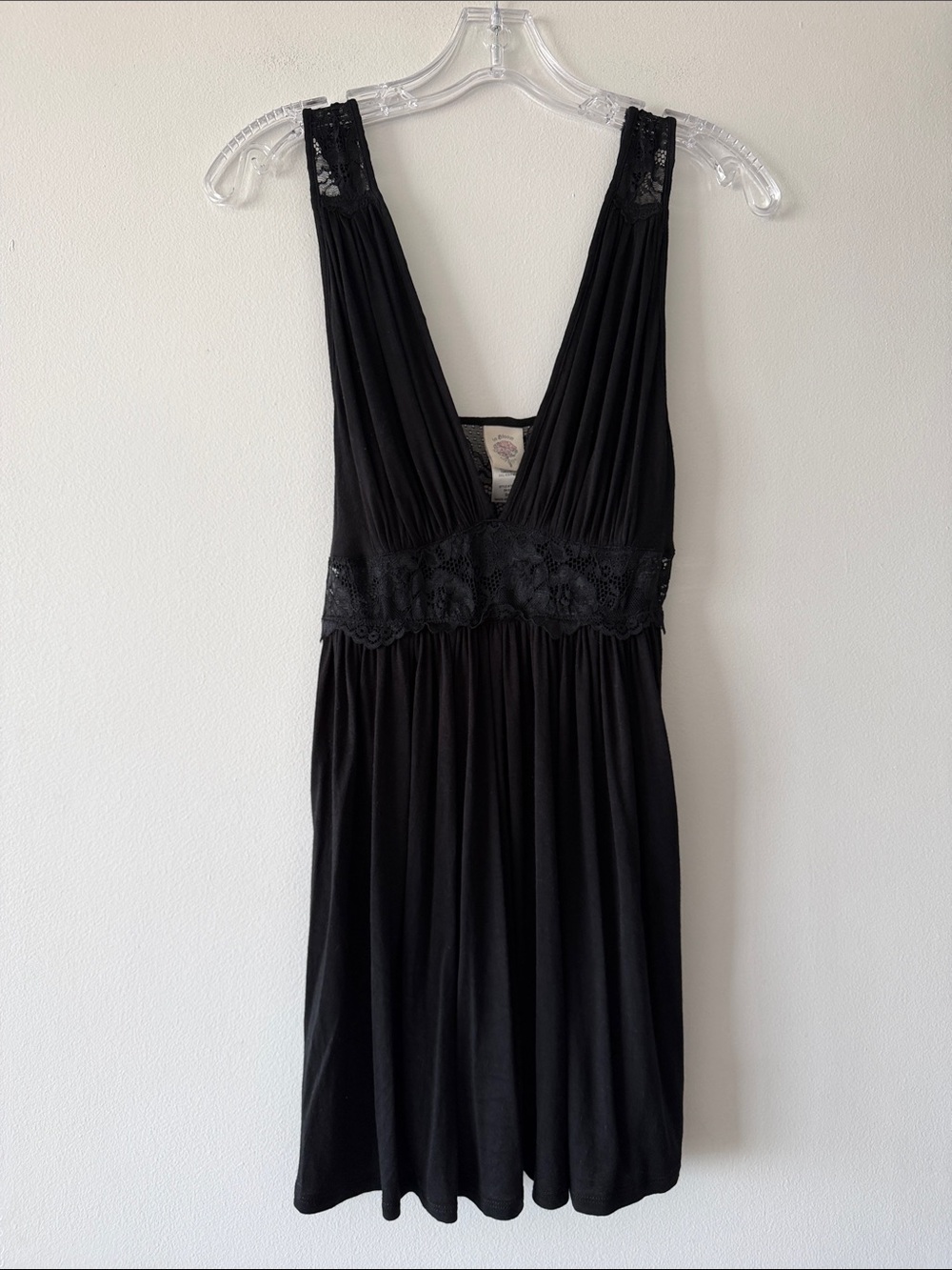 In Bloom by Jonquil Black Lace Chemise Babydoll Slip Dress Nightgown Size Small